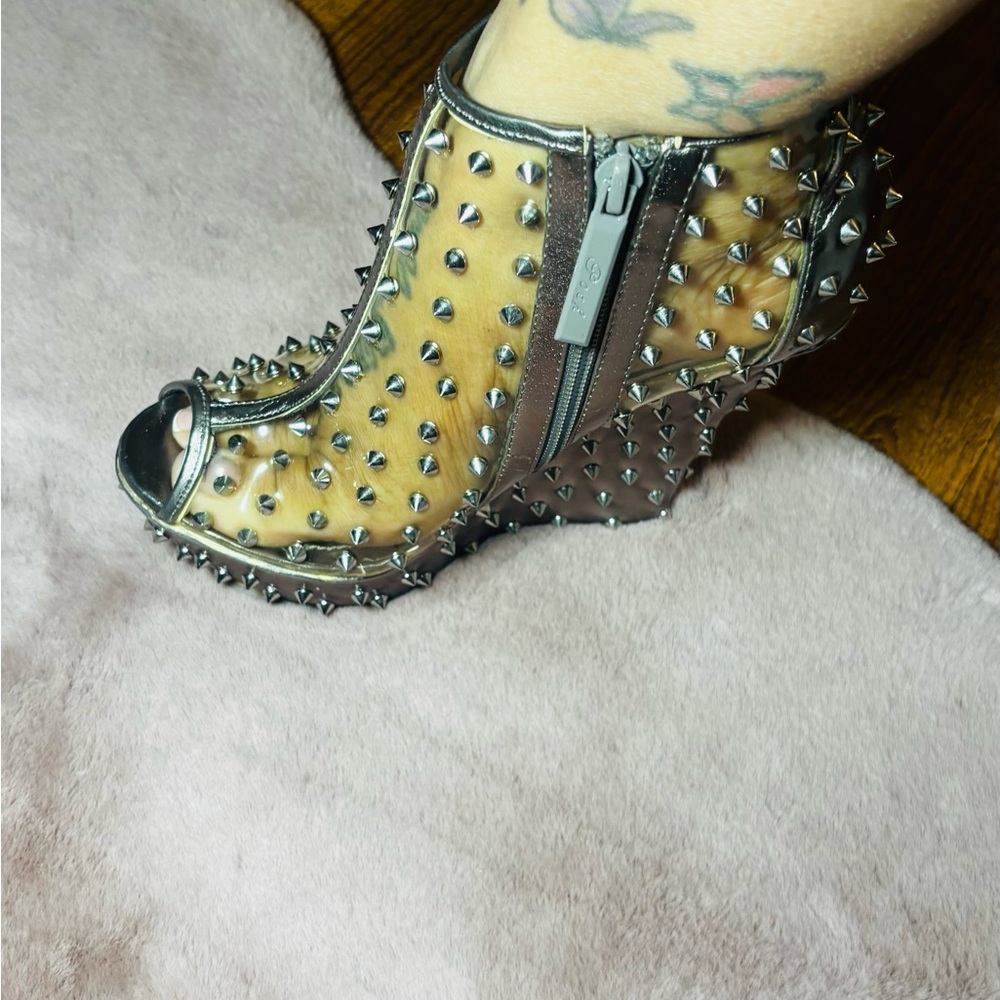 Studded Transparent Peep-Toe Ankle Boots